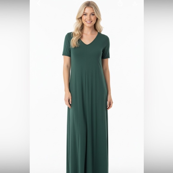 Zenana Outfitters Green V-Neck Short Sleeve maxi dress with pockets size small - Picture 1 of 5